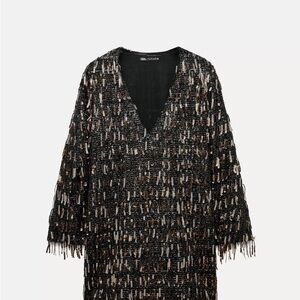 Zara Black and Brown Patterned Tunic